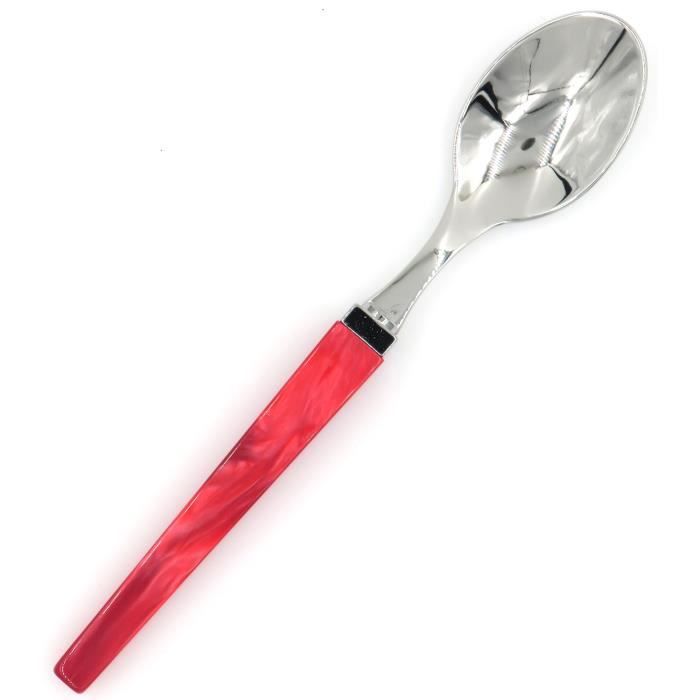 Cuillère à dessert - CAPDECO - Quio - Inox 18/10 - Manche carré acrylique rouge nacré - Fabrication française