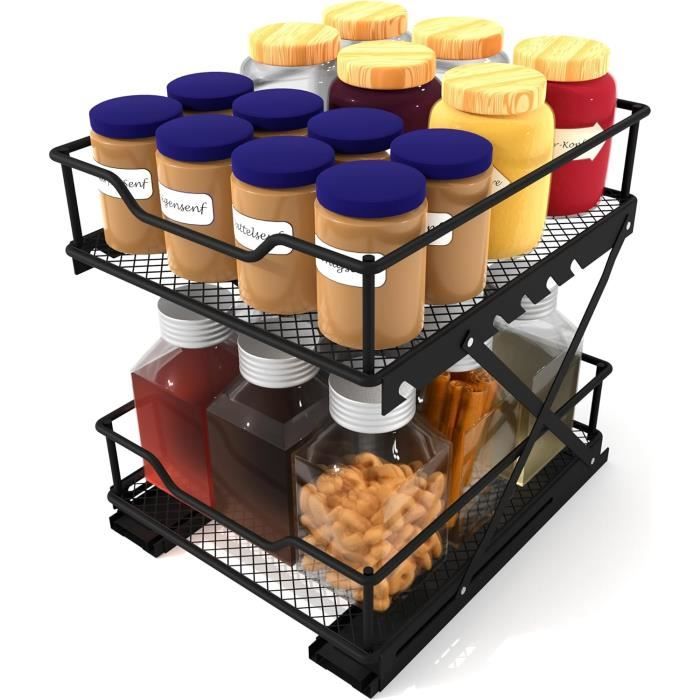 Étagère à Épices Bois AHOMSEL 2 Niveaux - 35x38cm - Rangement Cuisine/Bureau