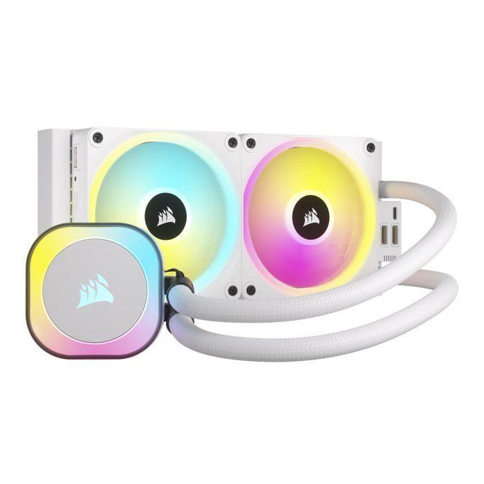Refroidissement PC – CORSAIR – CW-9061005-WW – iCUE LINK H100i RGB Liquid CPU Cooler with QX120 RGB fans – White