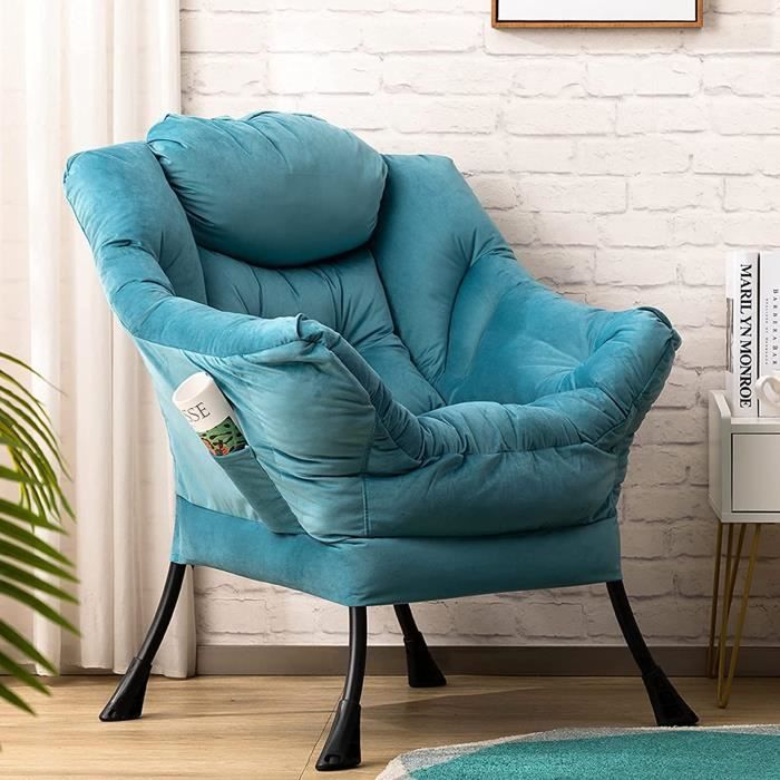 HollyHOME Fauteuil Relax Ronde Pliant – Peluche Noire – Chaise Lecture Confortable & Portable