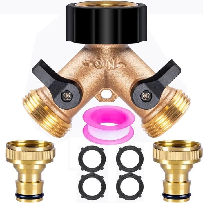 Distributeur D'Eau à 3 Voies En Laiton - Pour Robinet 3/4" - Avec Adaptateurs 1/2" - Arrosage Jardin - 3