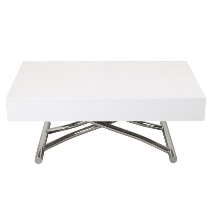 Table Basse Relevable Cube Blanc Brillant Extensible 12 Couverts