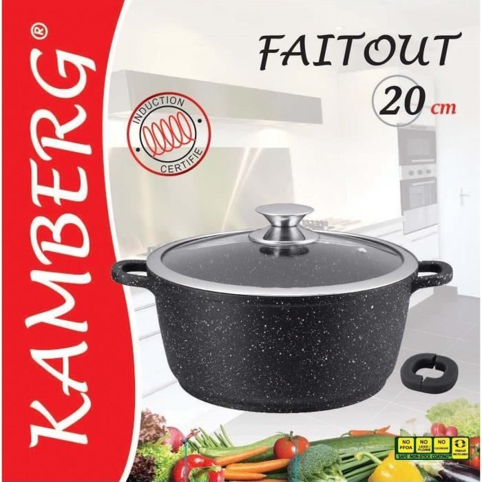 Kamberg Marmite Faitout 20 Cm Fonte Aluminium Revêtement Pierre - Tous Feux Induction - Sans PFOA