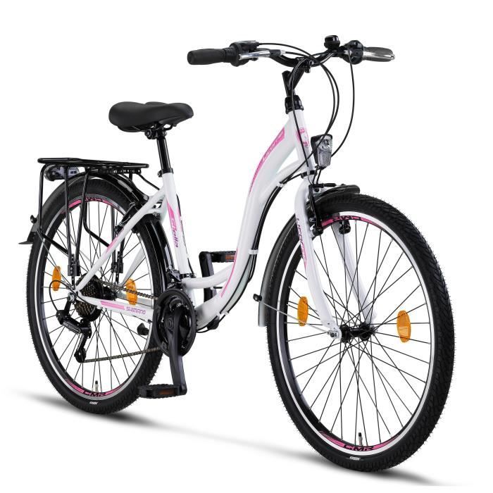 Licorne Bike Stella Premium City Bike 24,26 et 28 pouces – Vélo hollandais, Garçon [Blanc, 26]