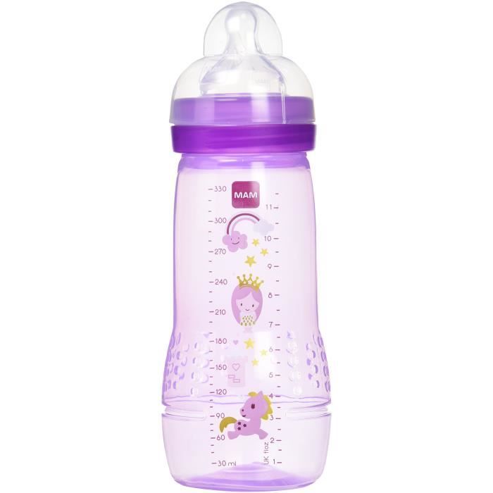 MAM Tétine Débit X Biberon 2ème Âge Coloré pour Fille 330 ml