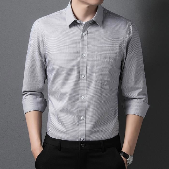 Chemise homme à revers, manches longues, respirante, coupe slim, uni