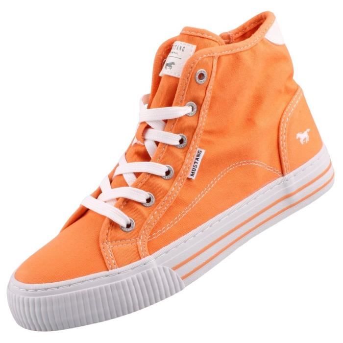 Baskets montantes Mustang Femme Orange Dessus en textile Fermeture eclair