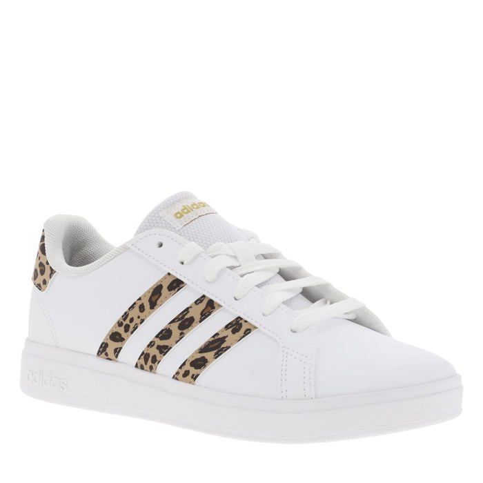 Baskets tennis blanches à imprimé léopard avec des lacets plats