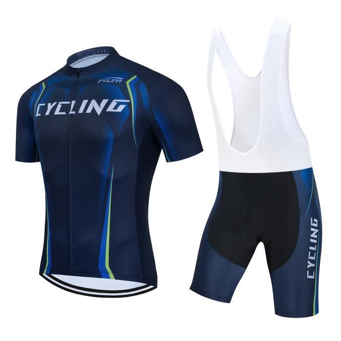Ensemble Cyclisme Homme - Maillot Manche Courte + Cuissard Court Gel 3D - Multicolor Bleu Respirant