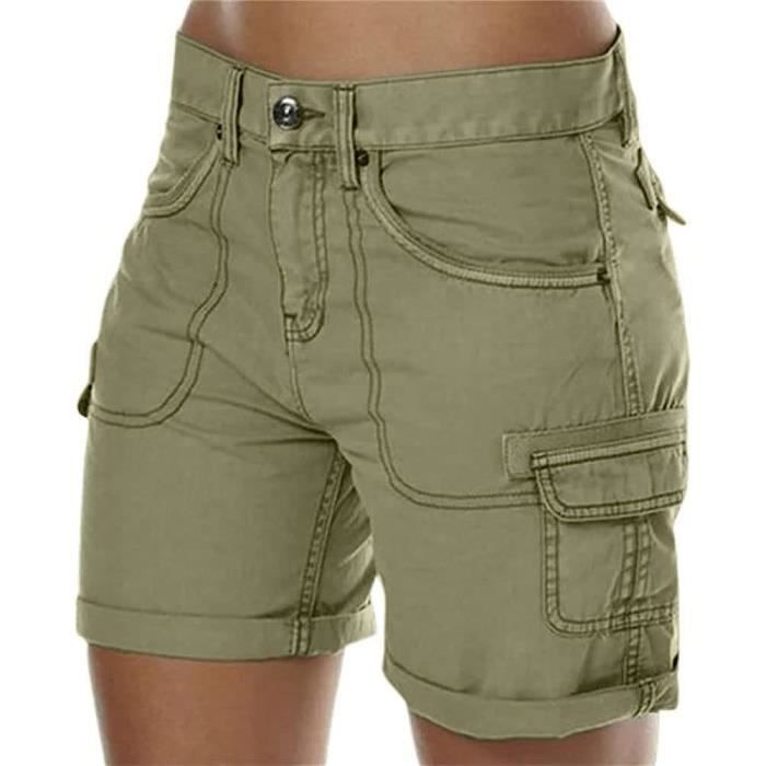 Bermuda Femme Ete Leger Taille Elastique Pantalons Court Taille Haute Fermeture eclair pour Randonnee Golf Loisir Safari vert Vert Cdiscount Pret a Porter