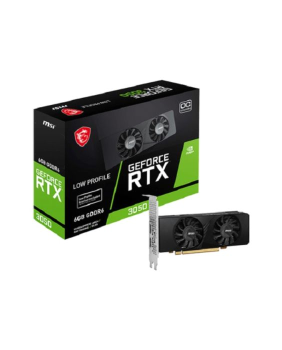 MSI GEFORCE RTX 3050 LP 6G OC. Processeur graphique famille NVIDIA Processeur graphique GeForce RTX 3050. Mémoire carte graphique distincte 6 Go Type de mémoire de ladaptateur graphique GDDR6 Mémoire Bus 96 bit. Résolution maximale 7680 x 4320 pixels. Version DirectX 12 Ultimate Version OpenGL 4.6. Type dinterface PCI Express x8 4.0. Type de refroidissement Actif Nombre de ventilateurs 2 ventilateur(s)