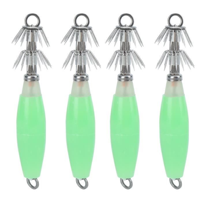 Leurres Lumineux Pêche Calmar VGEBY - LED Vert, 85mm, étanche 300m, Avec Crochets
