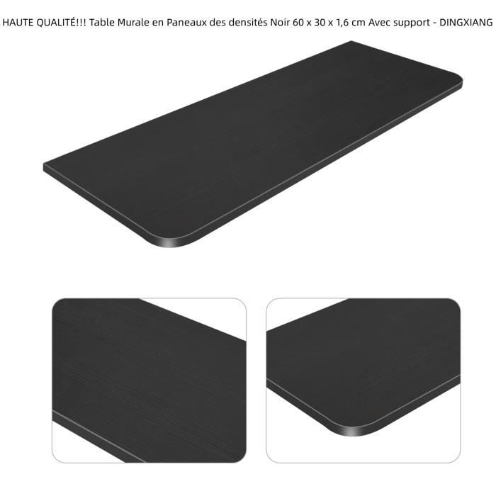 table murale en paneaux des densités noir - quiienclee - avec support triangulaire - 60x30x1.6cm