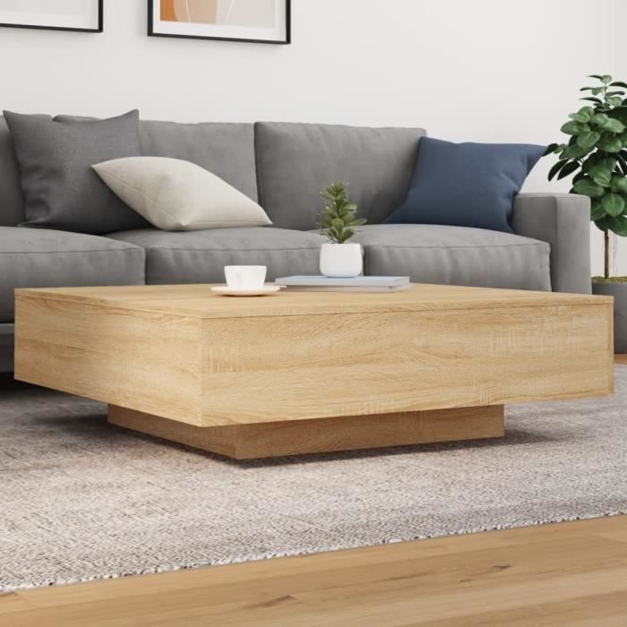 Table basse - SALALIS - SP1389 - Chêne sonoma - 100x100x31 cm - Lumières LED réglables