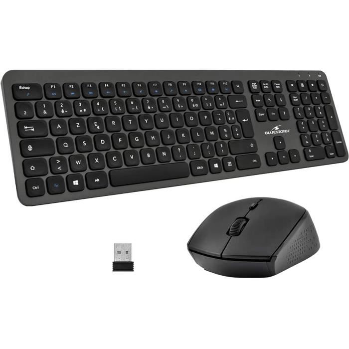 NEWWAY Pack Clavier Souris Sans Fil + Tapis - AZERTY Français 105 Touches - Idéal Bureau Maison Et Travail