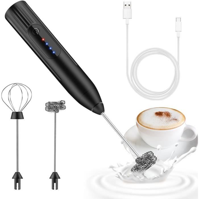 CIRCLE JOY Mousseur à Lait Électrique Avec Support - Fouet Matcha à Piles Pour Latte, Cappuccino Et Recettes Gourmandes, Noir