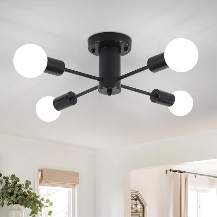 Lustre Industriel 4 Lumières Noir - Suspension Ferme Moderne Pour Salle à Manger Îlot