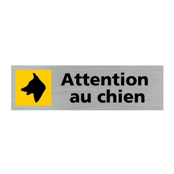 Plaque de porte Attention au chien Alu brossé - Sticker ou plaque alu adhésive