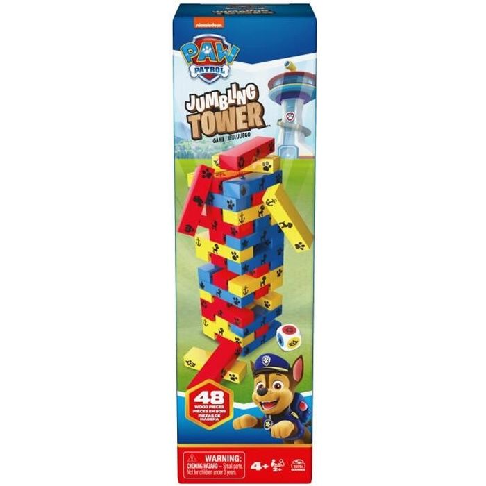 Tour Jenga Jeu dAdresse et dÉquilibre La Pat Patrouille - 48 Pièces en Bois + Dé - SPIN MASTER - A partir de 4 ans