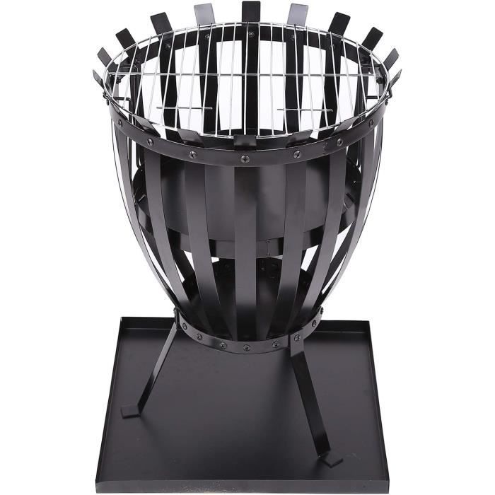 Brasero Extérieur 2 En 1 KOMFOTTEU - Foyer Jardin Avec Grille Et Accessoires Noir