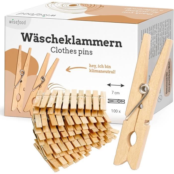 KADAX Lot De 10 Pinces à Linge écologiques En Bois Avec Ressort En Métal - Pinces à Chaussettes Coupe-vent Pour L'intérieur Et L'extérieur