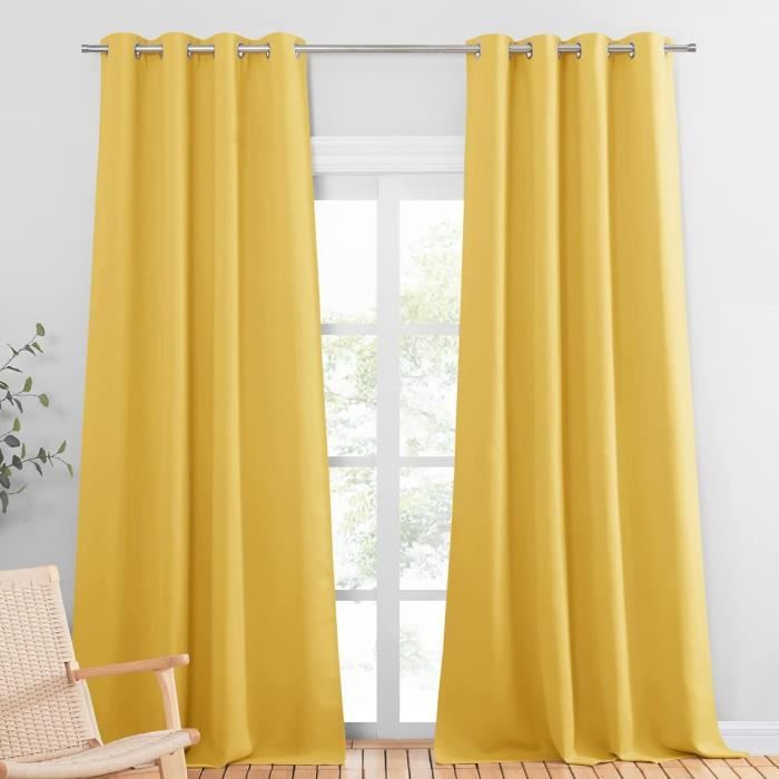 Rideaux Occultant Dégradé Orange Et Jaune - 2 Panneaux 140x180 Cm - Isolation Thermique Et Intimité - Pour Chambre, Salon - Polyester - 8