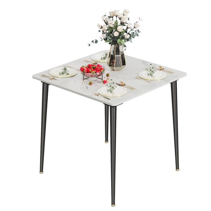 unho table à manger marbre grande table de cuisine 4 personnes carrée meuble pour salle à manger 80x80cm
