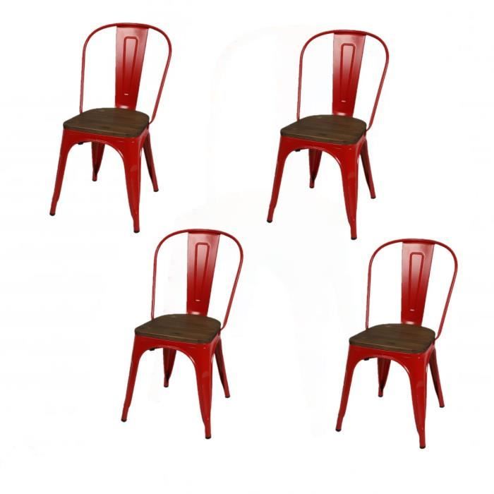 urban living - lot de 4 chaises vintage liv h84 cm - rouge