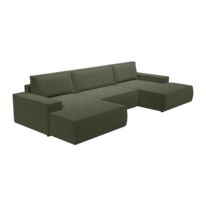 Grand canapé dangle panoramique convertible en tissu texturé vert AMELIA