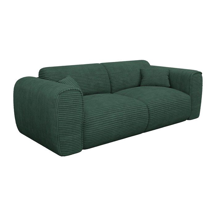 Canapé 3 places convertible express en velours côtelé vert sapin - Couchage 140 cm - Matelas 13 cm mémoire de forme POGNIA