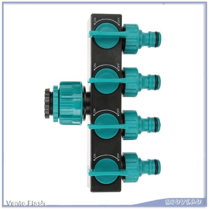Répartiteur D'eau Jardin 4 Voies Avec Valves Individuelles - Pour Arrosage Simultané, Connexion Robinet Standard