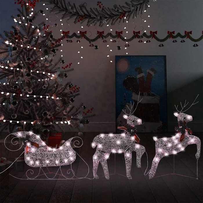 vidaXL Renne et Traîneau de Décoration de Noël 60 LED Extérieur Eclairage Lumière Illumination de Noël Salon Chambre 289977