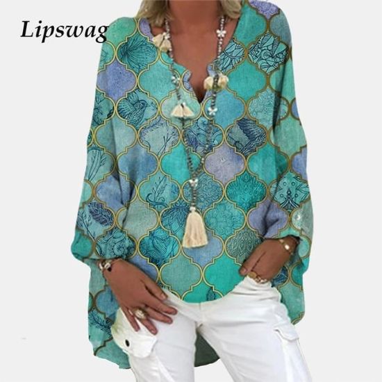 Blouse femme Chemisier Vintage imprime Floral a manches longues Streetwear grande taille mode printemps col en Type 01 Blue Blanc Cdiscount Pret a Porter