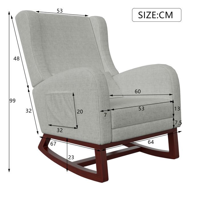 Fauteuil à Bascule Allaitement Avec Repose-Pied - Beige, Confort Lombaire Et Poches Latérales