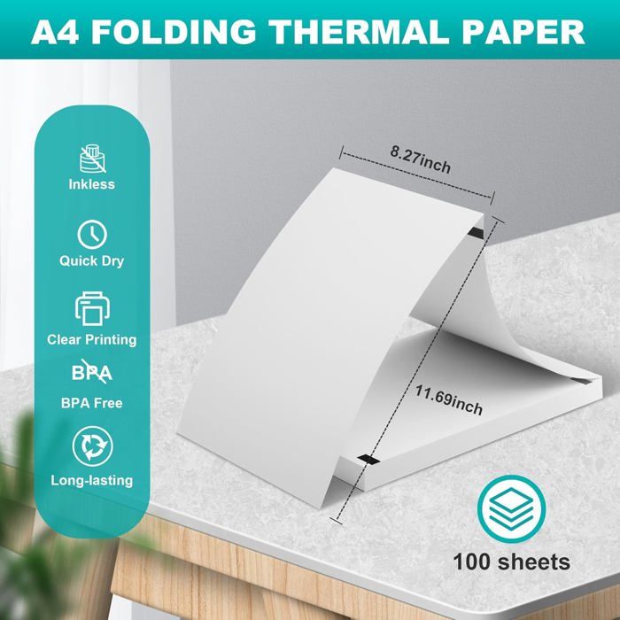 Pack De 200 Feuilles Papier Thermique A4 - Sans BPA, Séchage Rapide - Compatible Imprimantes Thermiques - Pour Documents, Factures Et Photos - 9
