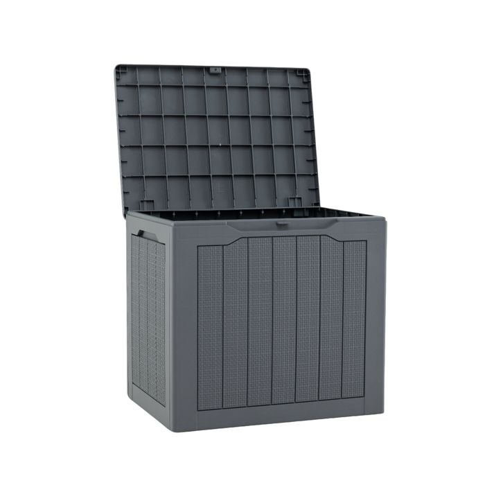 GOPLUS Coffre de Rangement Extérieur 378L en HDPE avec Design Verrouillable & Vérin à Gaz,Poignée,Banc pour 2 Personnes,Gris - Jardin