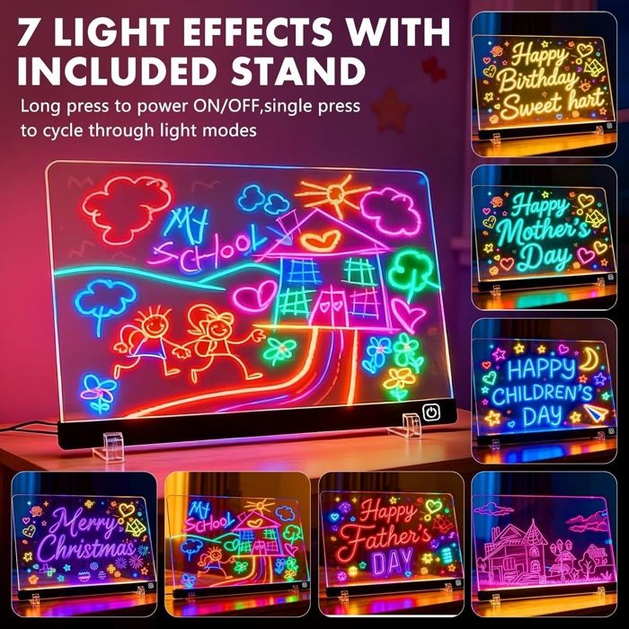 Tableau Mobile Table Tableau de dessin lumineux LED en acrylique 30 x 20 cm, effaçable, USB ...