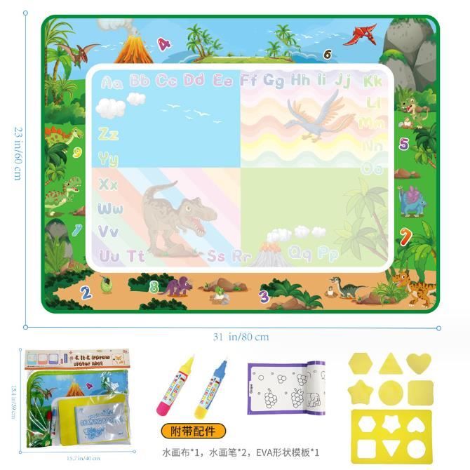 Tapis Magique à L'eau – 80 X 60 Cm – 2 Stylos + 2 Moules EVA – Réutilisable – Dès 1 An