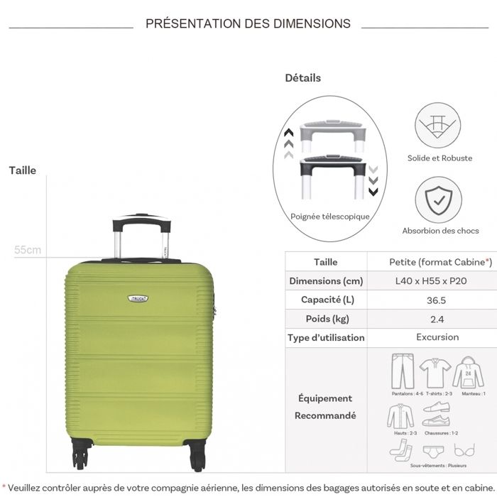 Valise Cabine Abs Kaki tr10581p Marque fran aise