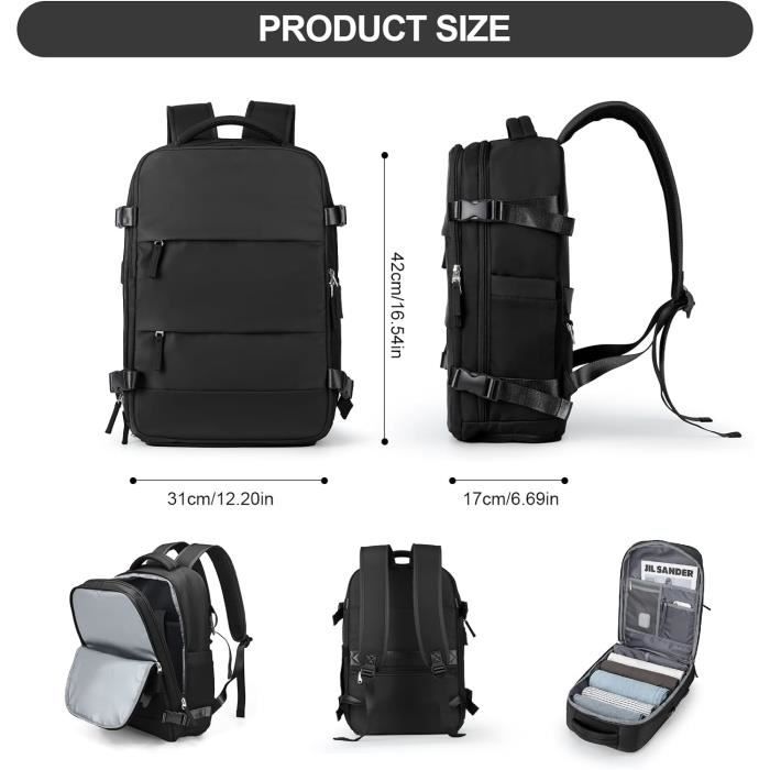 Sac à Dos Voyage Cabine 40x20x25 Cm – Compatible Ryanair, EasyJet – Compartiment Ordinateur 14”, Chaussures – Nylon Imperméable – Dos Respirant