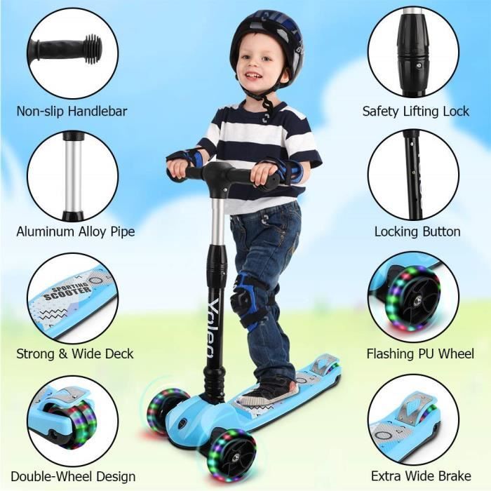 Trottinette Enfants YOLEO 3 Roues Pliable - LED Réglable Hauteur 3-10ans