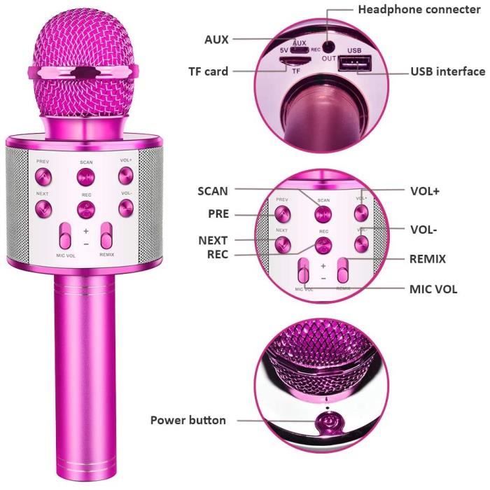 Microphone sans fil Bluetooth pour enfants, cadeau, lumières de chant et de  danse, Machine de karaoké Portable avec [2361AC1] - Cdiscount Jeux - Jouets