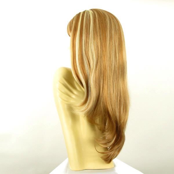 Perruque Longue Femme Châtain Cuivré Avec Mèches Blondes - Synthétique TANIA - Taille Moyenne