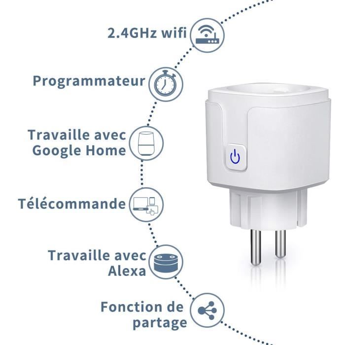 Prise Connectée (Type E), 16A Prise Intelligente Compatible, Google Home et  SmartThings, Prise WiFi avec Mesure de Consommati [86] - Cdiscount Bricolage