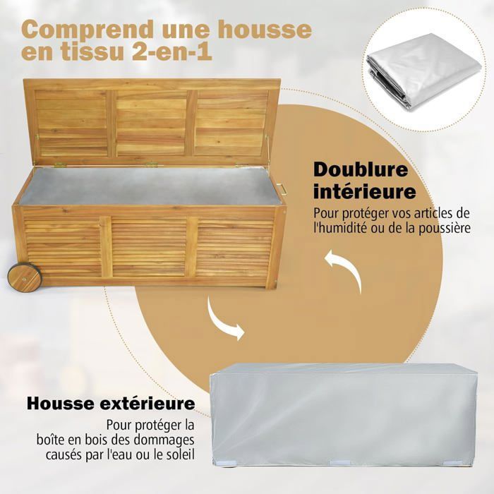 RELAX4LIFE Coffre De Rangement Extérieur En Bois D'Acacia, Boîte De Rangement Bois Convertible