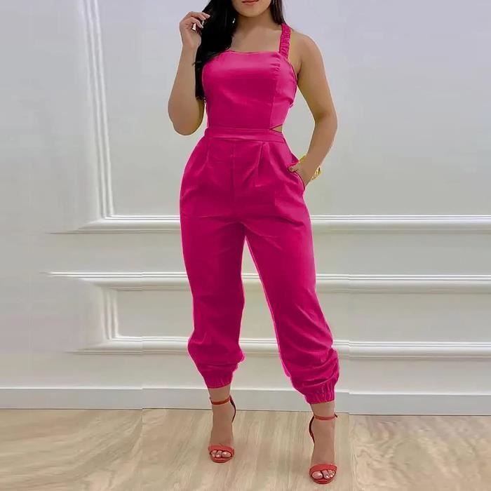 Combinaison Pantalon Femme Ete Chic et Elegant Rose Fonce Jambe Large Vintage Rose fonce Cdiscount Pret a Porter