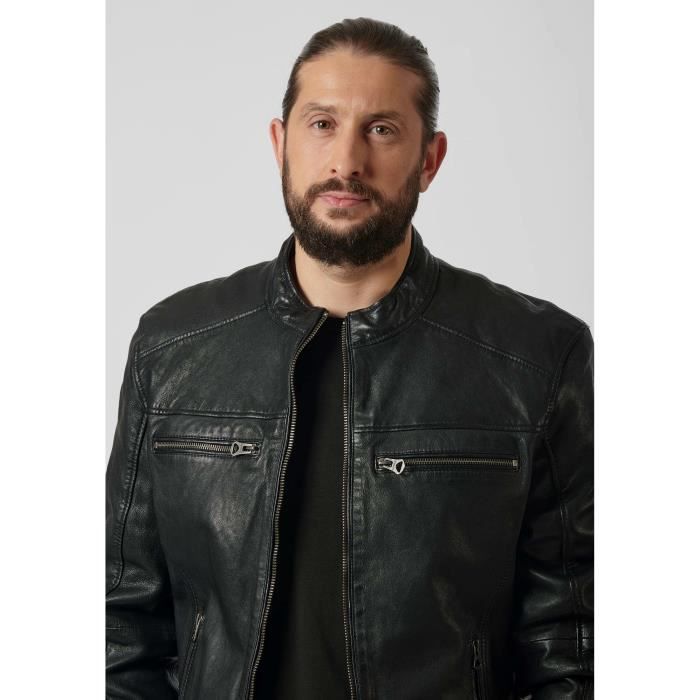 Veste en cuir noir pour homme KAPORAL UNIQ Fermeture zippee 4 poches zippees Poignets zippes Noir Cdiscount Pret a Porter