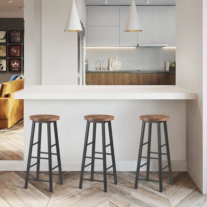 2 Tabourets De Bar 71cm - Structure Acier & Siège MDF - Style Industriel - 120kg Charge - Chêne Clair