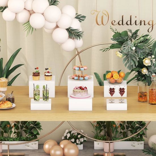 Lot De 6 Présentoirs à Gâteau Blancs En Escalier - Supports Buffet Mariage Et Anniversaire