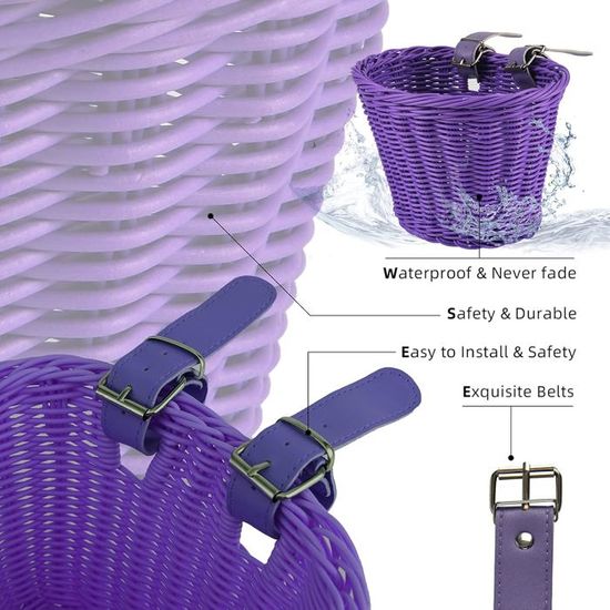 Panier De Vélo Avant Pour Enfant – Plastique Flexible Tressé – Sangles Réglables En Simili Cuir – S'adapte Aux Vélos 12, 14, 16 Pouces – Cadeau Fille/garçon